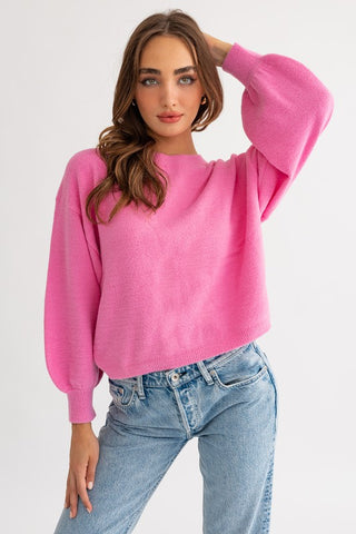 Fuzzy Sweater with Back Ruching PINK Sweater