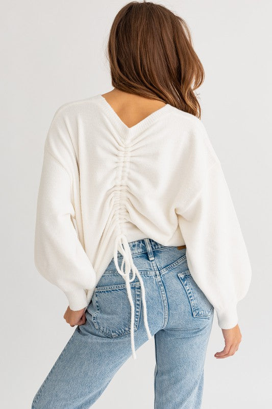 Fuzzy Sweater with Back Ruching Sweater