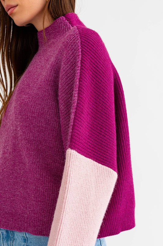 Color Block Oversized Sweater Magenta Sweater
