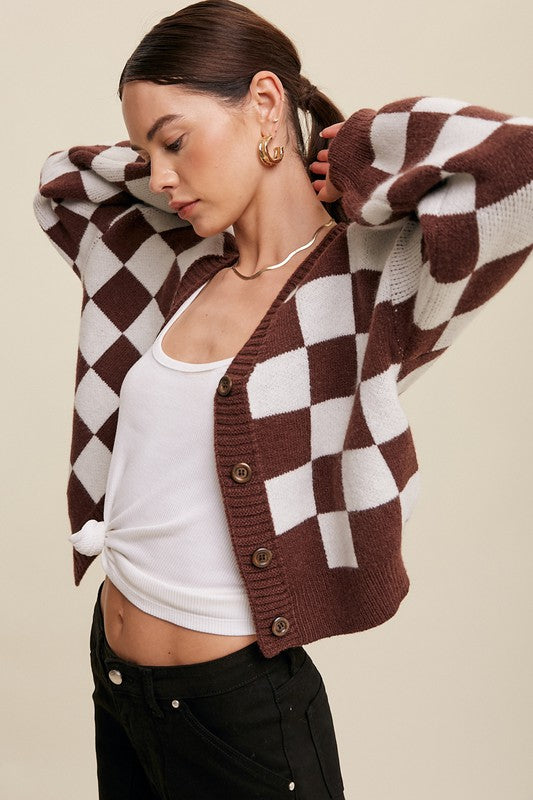 Bold Gingham Sweater Weaved Crop Cardigan cardigan