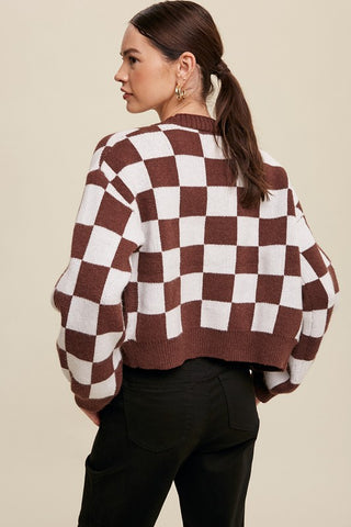 Bold Gingham Sweater Weaved Crop Cardigan cardigan