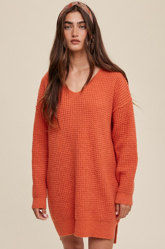 Slouchy V-neck Ribbed Knit Sweater Carrot Sweater