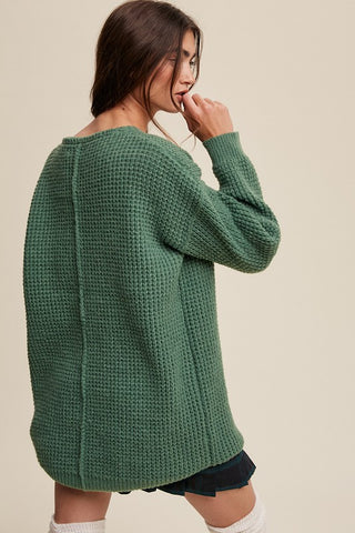 Slouchy V-neck Ribbed Knit Sweater Sweater