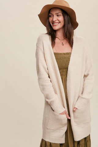 Two Pocket Open-Front Long Knit Cardigan cardigan