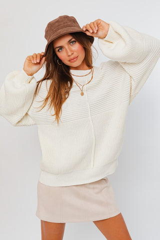 Ribbed Knitted Sweater WHITE Sweater