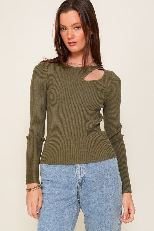 Cut Out Long Sleeve Sweater Top Sweater