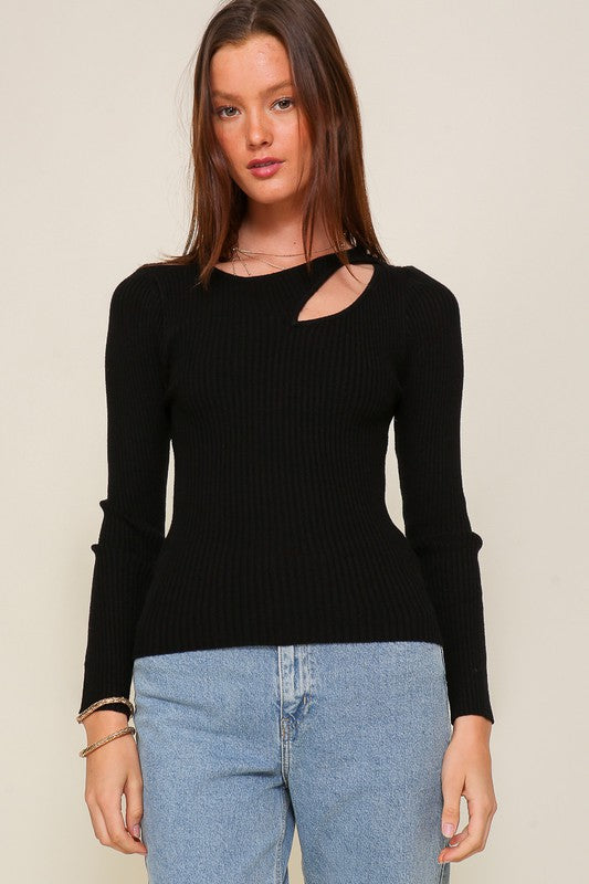 Cut Out Long Sleeve Sweater Top Sweater