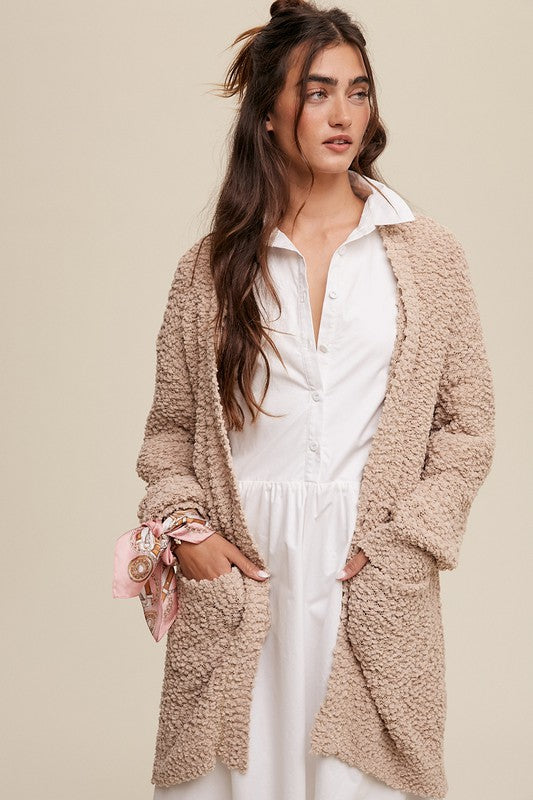 Popcorn Open Knit Cardigan Sweater cardigan