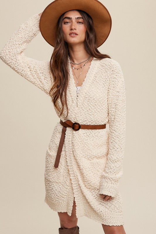 Popcorn Open Knit Cardigan Sweater Cream cardigan