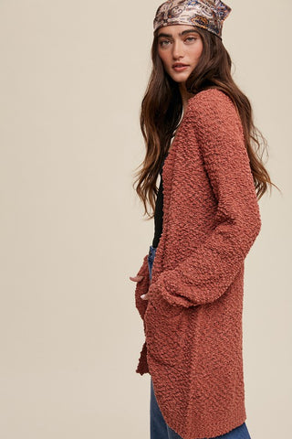 Popcorn Open Knit Cardigan Sweater cardigan