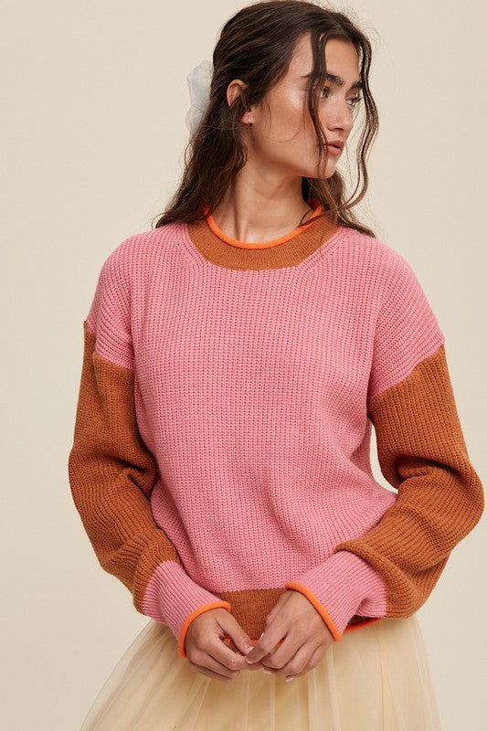 Color Block Ribbed Knit Sweater Sweater