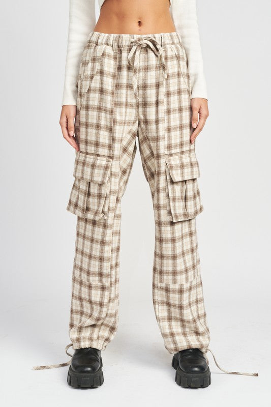 Plaid Cargo Pants IVORY BROWN FLANNEL Pants