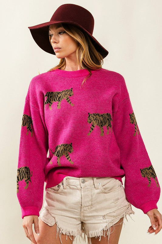 Tiger Pattern Sweater FUCHSIA Sweater