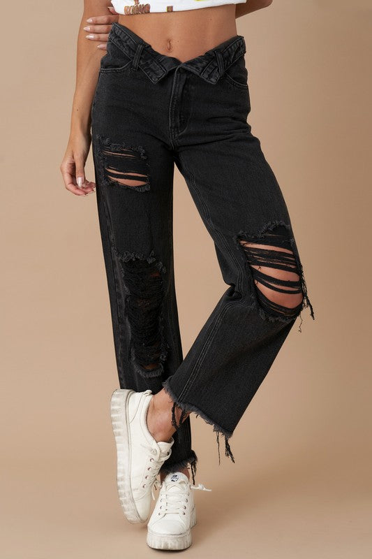 Flipped Waist Straight Leg Jeans Jeans