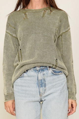Mineral Wash Distressed Sweater Sweater