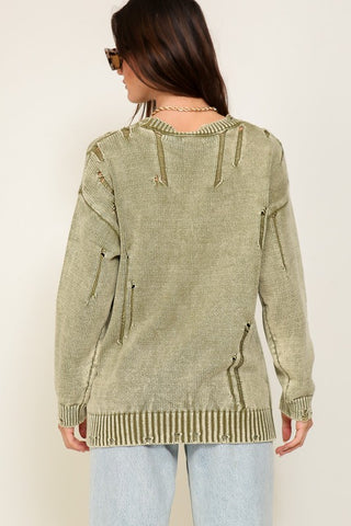 Mineral Wash Distressed Sweater Sweater