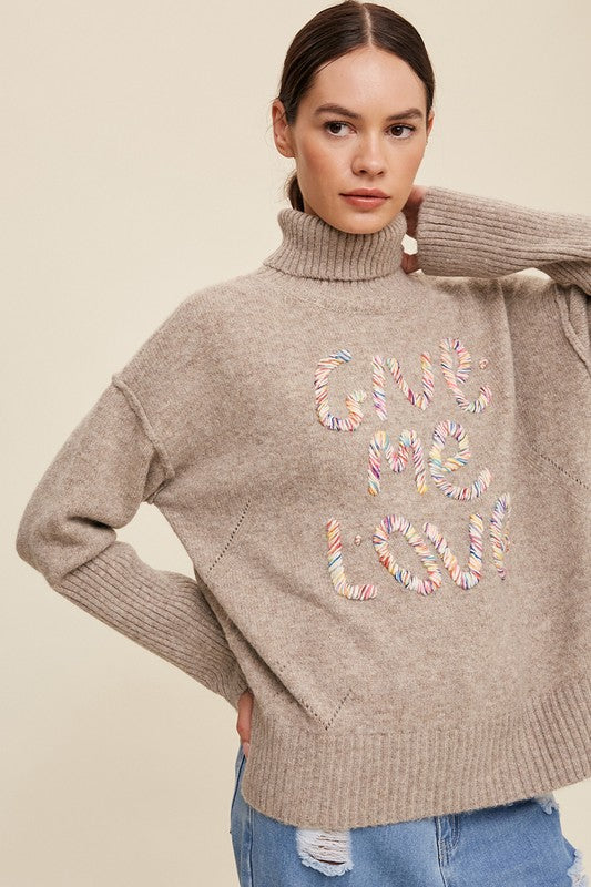 Give Me Love Stitched Mock Neck Sweater Taupe Sweater