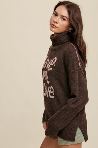 Give Me Love Stitched Mock Neck Sweater Sweater