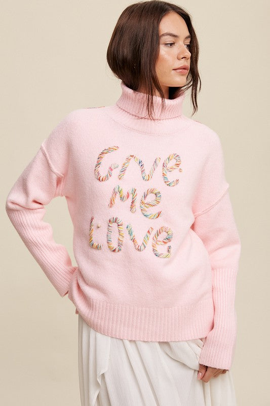 Give Me Love Stitched Mock Neck Sweater Sweater