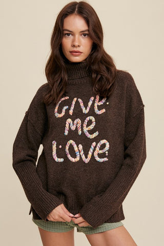 Give Me Love Stitched Mock Neck Sweater Mocha Sweater