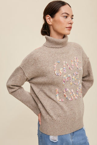 Give Me Love Stitched Mock Neck Sweater Sweater