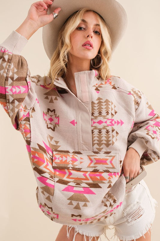 Blue B Exclusive Aztec Western Pullover Pink Sweater