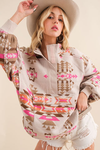 Geometric Print Western Pullover Pink sweatshirt