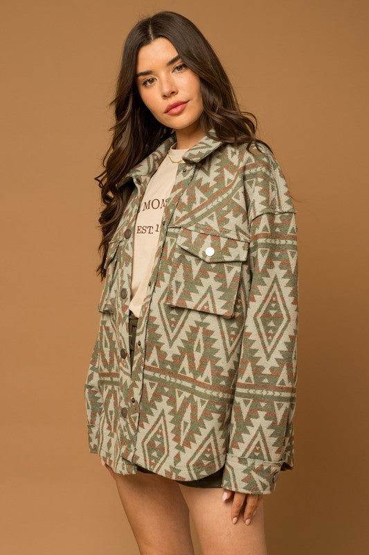 Aztec Print Shacket Jacket