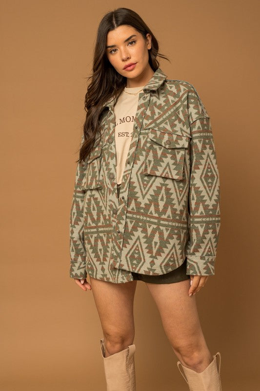 Aztec Print Shacket Jacket