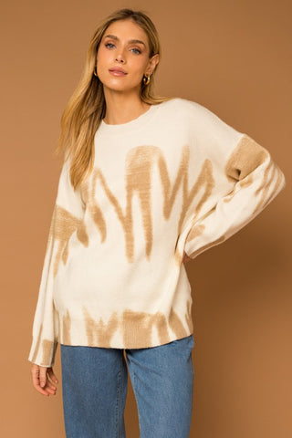 Long Sleeve Spray Print Sweater CREAM-TAUPE Sweater