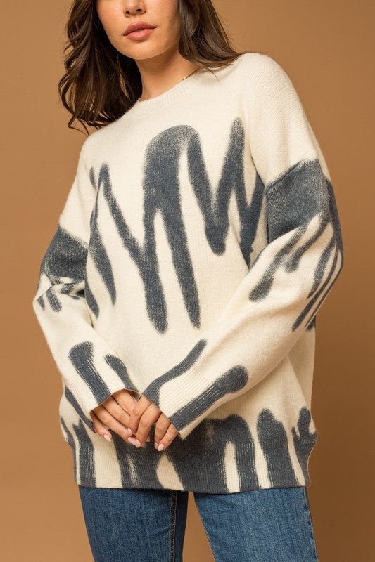 Long Sleeve Spray Print Sweater Sweater