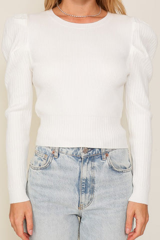 Ribbed Puff Sleeve Knit Top Sweater
