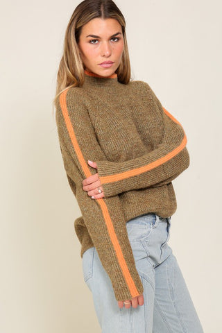 Marled Brown Raglan Sleeve Funnel Neck Sweater Sweater