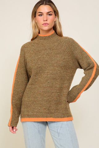 Marled Brown Raglan Sleeve Funnel Neck Sweater BROWN/ORANGE Sweater