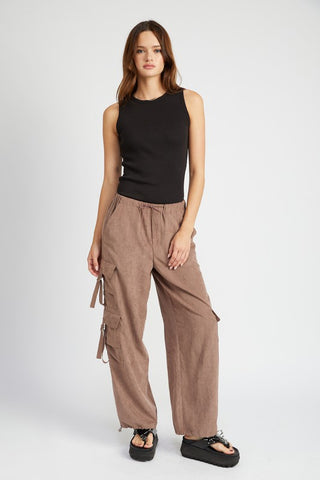 High Rise Strap Tie Cargo Pants Pants