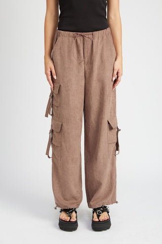 High Rise Strap Tie Cargo Pants CHOCOLATE Pants