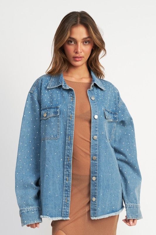 Oversized Rhinestone Denim Jacket DENIM BLUE denim jacket