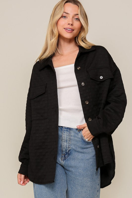 Long Sleeve Quilted Button Down Jacket Black jacket