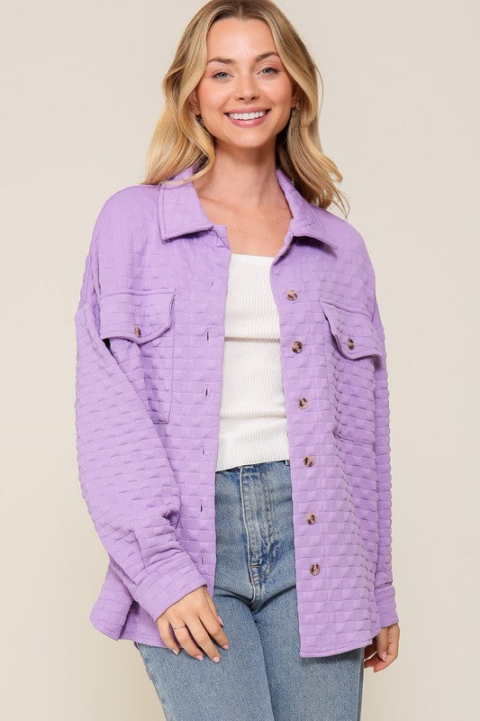 Long Sleeve Quilted Button Down Jacket Lavender jacket