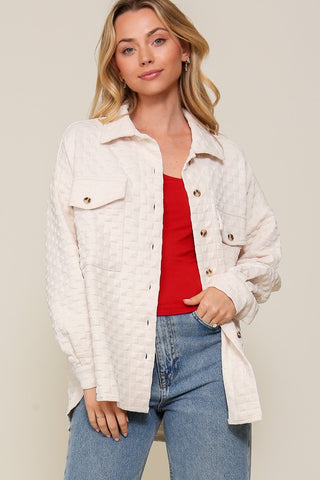 Long Sleeve Quilted Button Down Jacket Cream jacket