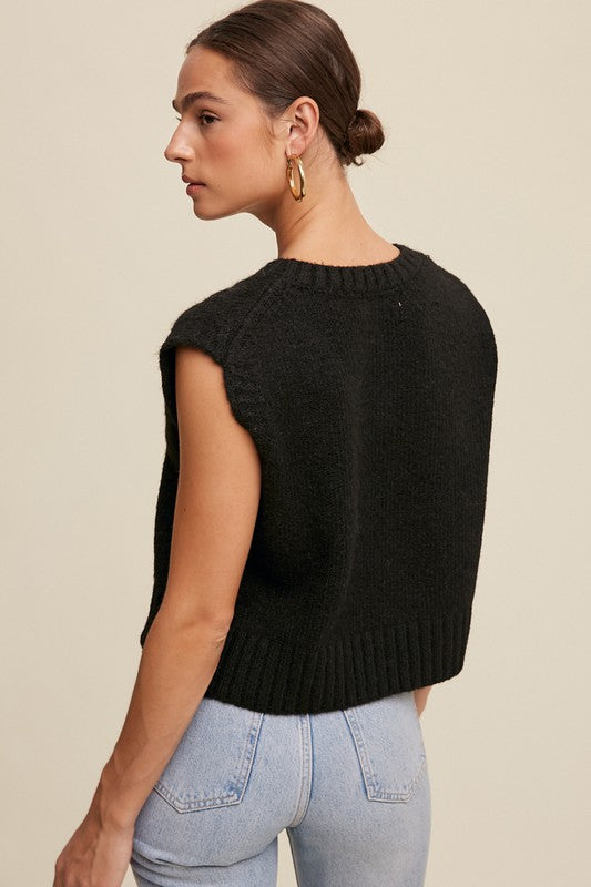 Soft Touch Cropped Knit Vest Sweater