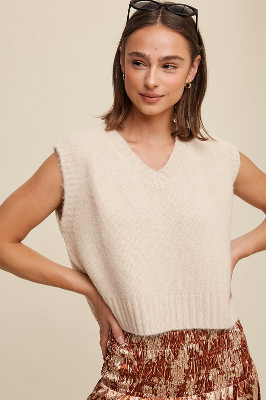 Soft Touch Cropped Knit Vest Natural Sweater