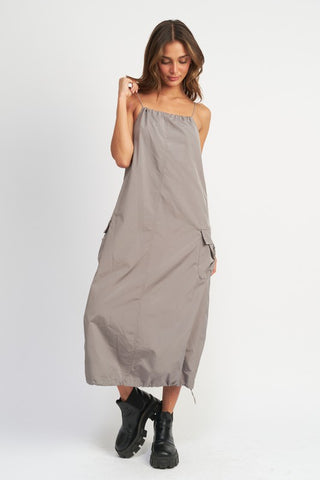 Spaghetti Strap Cargo Midi Dress GREY Dress