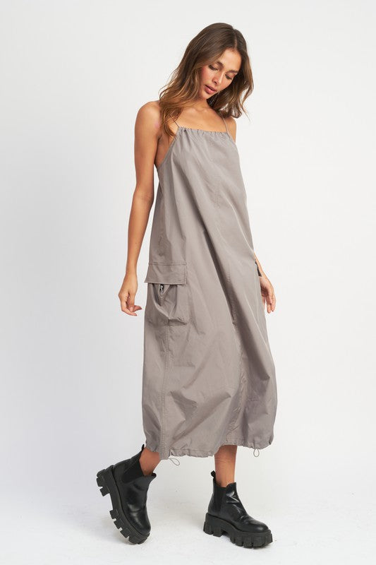 Spaghetti Strap Cargo Midi Dress Dress