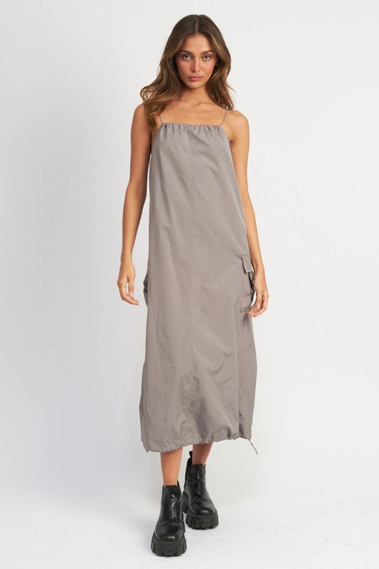 Spaghetti Strap Cargo Midi Dress Dress