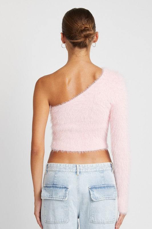 One shoulder fluffy crop sweater Sweater