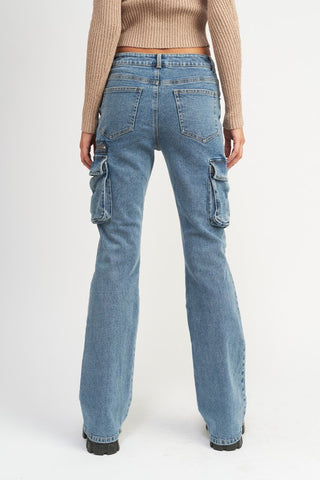 Low Rise Denim Cargo Jeans Jeans