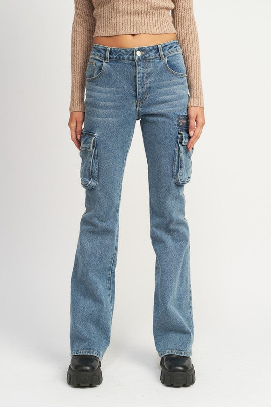Low Rise Denim Cargo Jeans DENIM Jeans