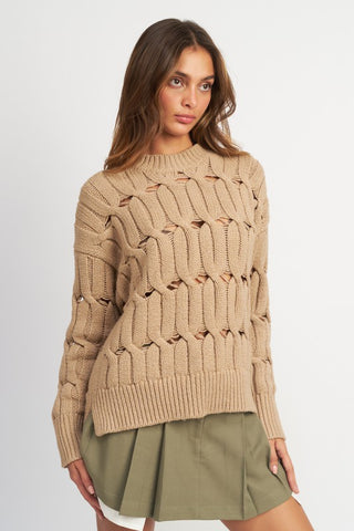 Open Knit Sweater with Slits Sweater