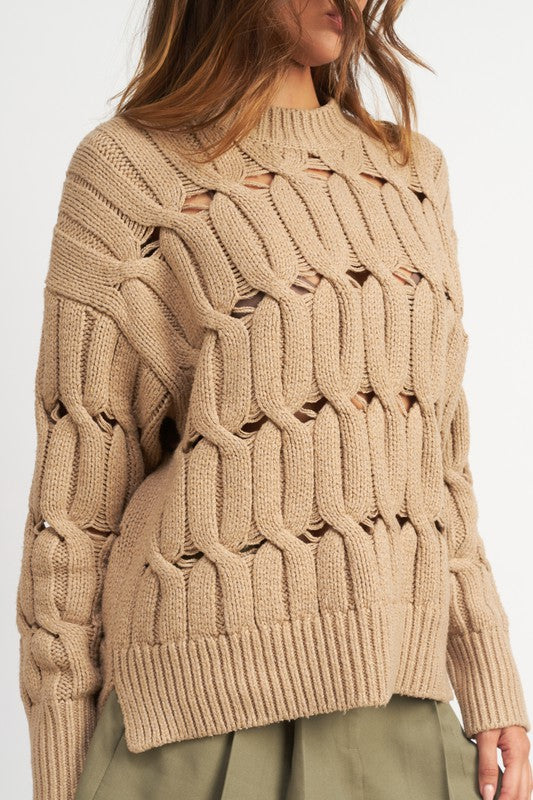Open Knit Sweater with Slits Sweater